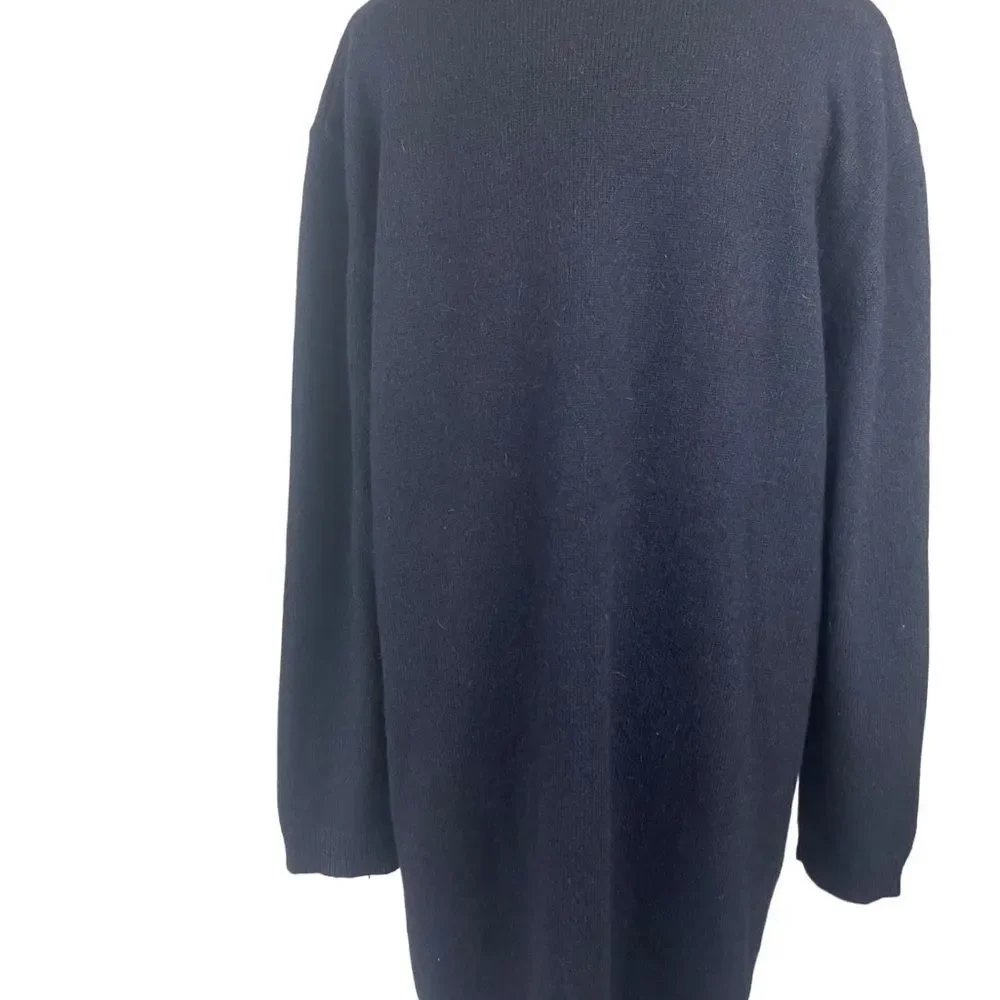 COS oversized navy blue mini dress sweater w black faux leather pockets sz M - Picture 10 of 14